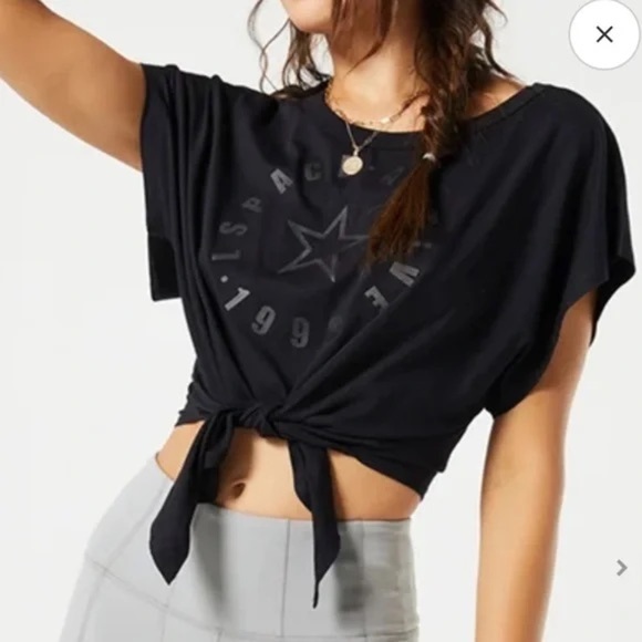 NWT L Space Go For It Activewear Athletic Crop Top Black Tie Waist Sz L - Picture 1 of 11